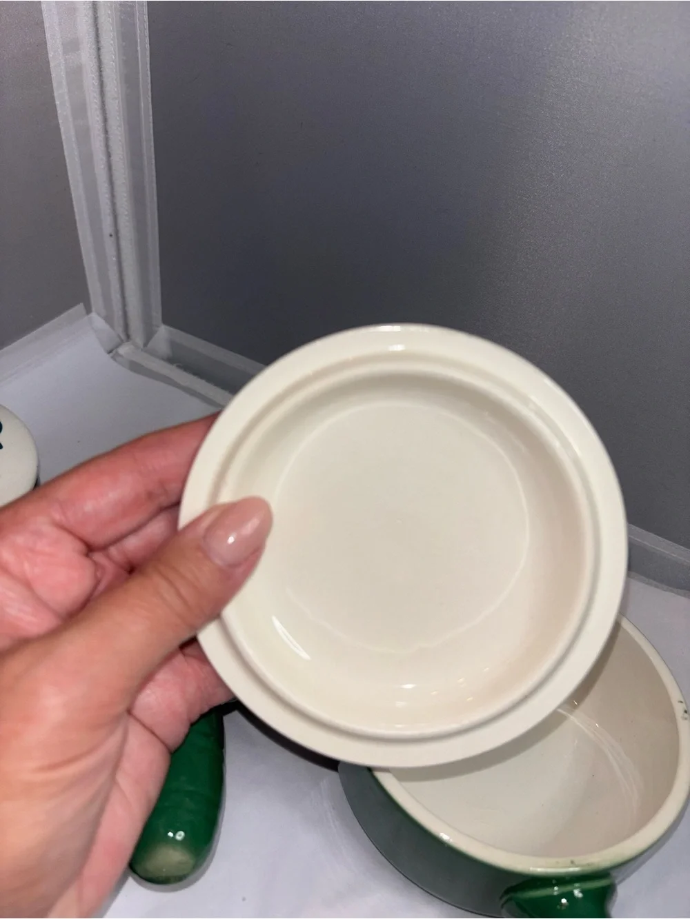 Green Ceramic Handled Vegetable Lid Vintage Japan Del Coronado